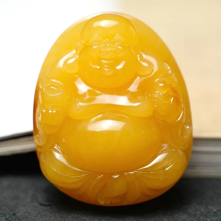 蜜蜡佛公项链吊坠挂件天然原矿无优化焦皮料橘黄满蜡手工精工雕刻