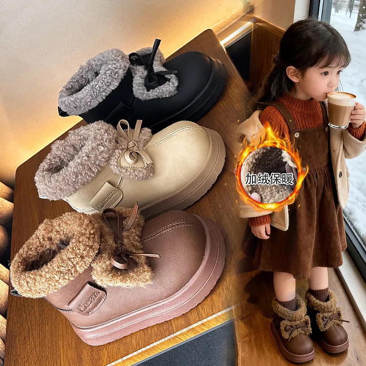 女童雪地靴加绒加厚冬季新款小女孩雪地棉保暖鞋可复古风公主鞋
