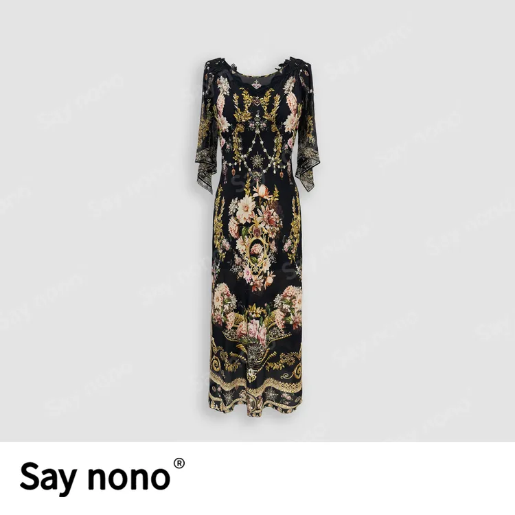 懒猫nono│Saynono 法式复古印花V领赫本风性感显瘦连衣裙 H06810X