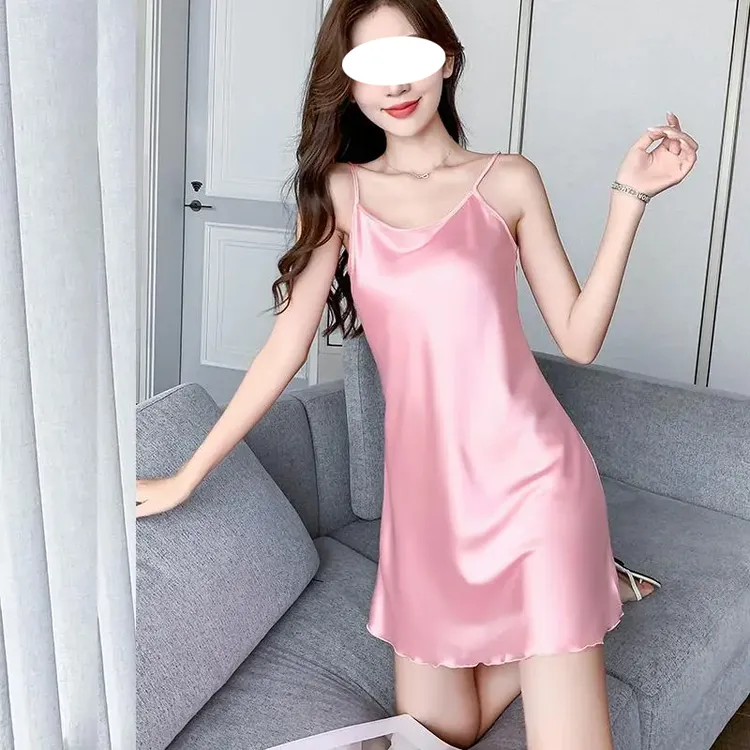 【性感冰丝睡裙】春夏新款女士短款纯色薄款弹力丝滑吊带睡裙睡衣