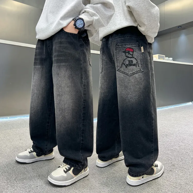 男童牛仔裤秋季潮牌休闲裤2025新款宽松长裤时尚裤子春秋韩版炸街