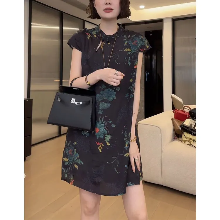 夏季新款国风高级感气质套装裤女新中式旗袍领上衣休闲短裤两件套