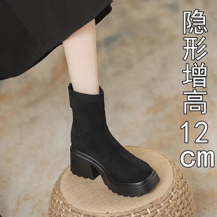 女短筒平跟胶粘秋季后拉链马丁靴百搭冬季女靴中跟