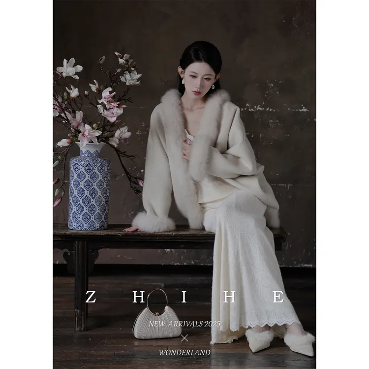 无艳一禾【长亭旧雪】手工坊-100羊毛双面呢狐狸毛大衣