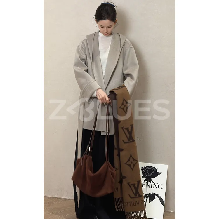 Z.blues【奶油级纯绒】连帽系腰带中长款大衣YZJRFS4335