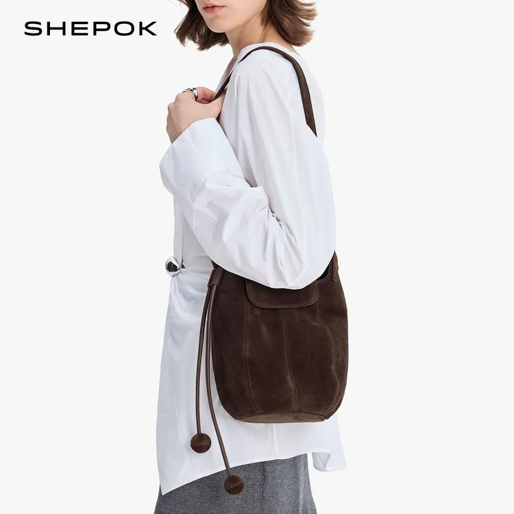 SHEPOK高丝光绒面南瓜包磨砂牛皮气质百搭斜挎包单肩包美拉德穿搭
