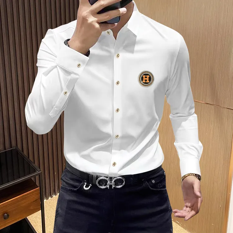 2025新款高端潮牌男士休闲衬衣长袖免烫抗皱商务秋季爆款潮男衬衫