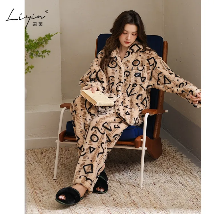 纯禧原创冬季舒棉绒韩系开衫女士睡衣保暖可外穿珊瑚绒家居服套装