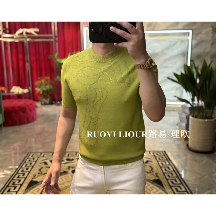 【路易理欧】新款欧货时尚百搭潮流简约透气轻奢烫钻针织短袖0461