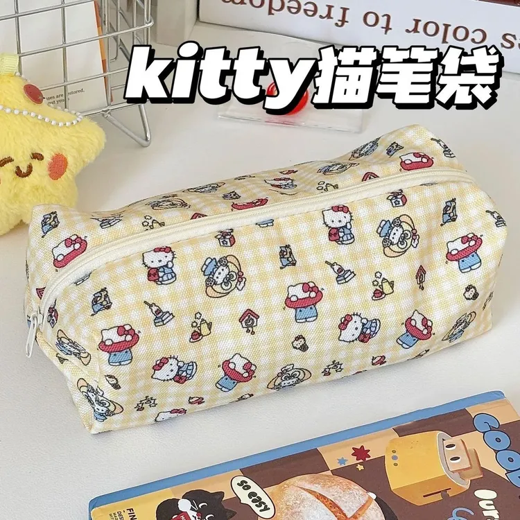 可爱KT猫印花笔袋高颜值卡通少女心学生收纳文具袋