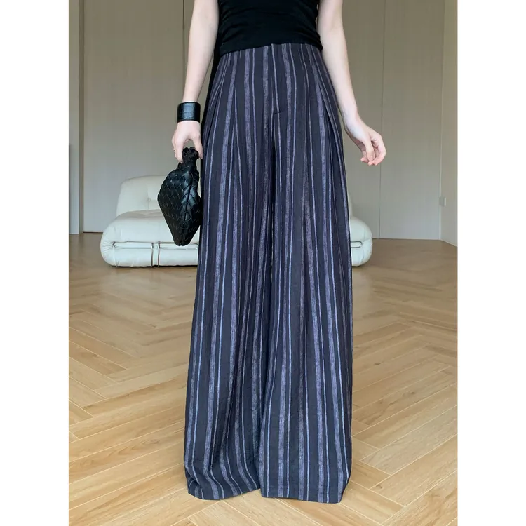 JIJINQI时尚休闲夏季显瘦条纹垂感宽松百搭休闲裤女 JD04KZPT1294