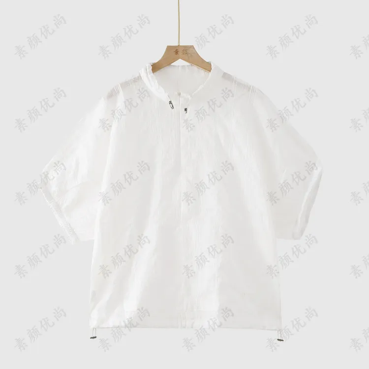 【素颜】2025夏季新款高定重工绣线可调节色织麻落肩上衣