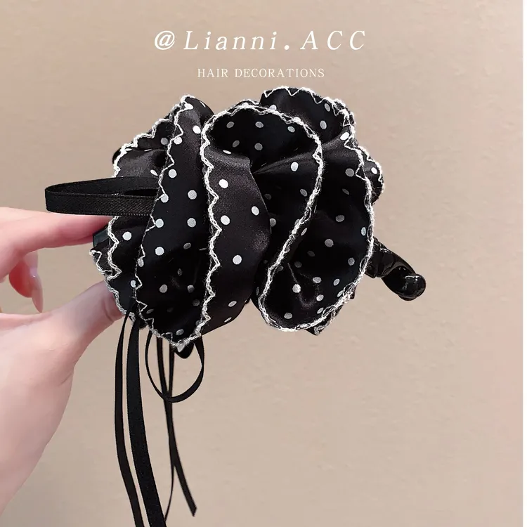 韩版立体褶皱花苞波点香蕉夹女时尚精致后脑勺高马尾发夹发卡发饰