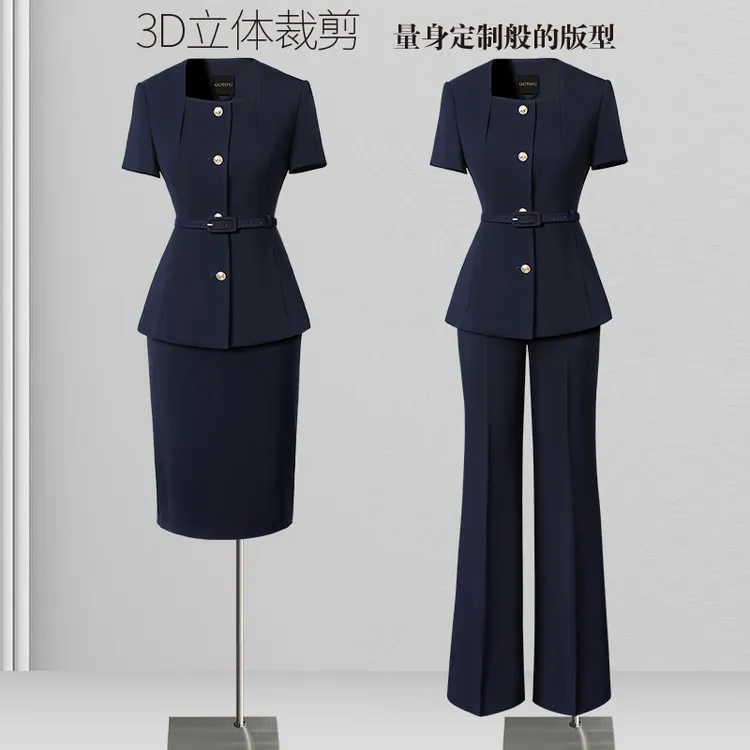 职业套装女夏季短袖简约OL西装外套前台空姐显瘦商务西装套装女装