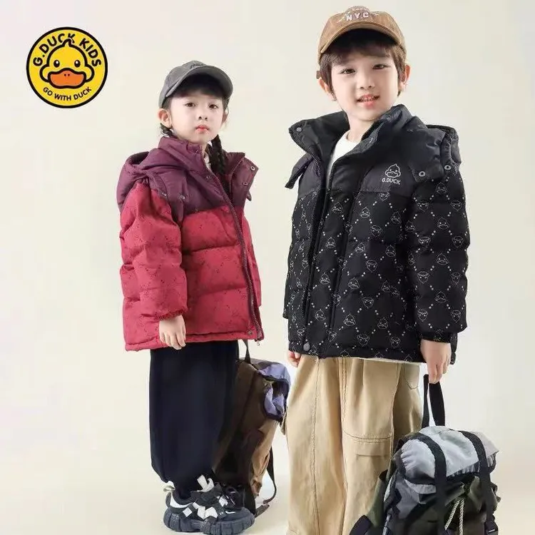 小黄鸭反季清仓黑金羽绒服中小童儿童宝宝冬季短款鸭绒外套