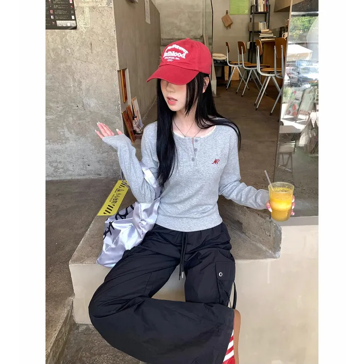 2026新款美式复古百搭设计感纯欲刺绣T恤长袖百搭打底上衣休闲风