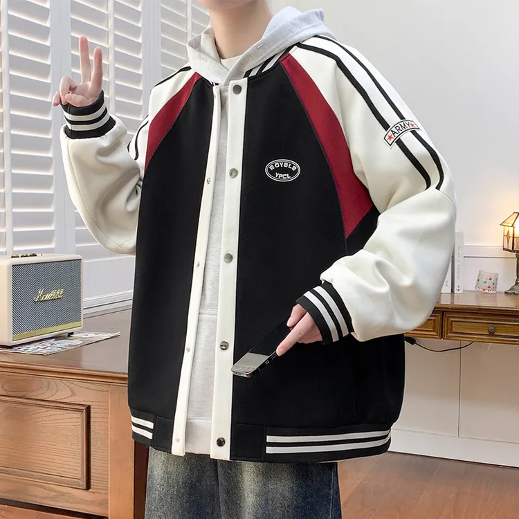 港风宽松棒球服夹克男生帅气简约外套秋季新款青少年休闲运动外套
