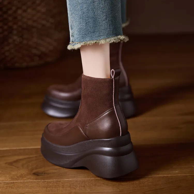 AACCK女鞋9cm小个子厚底久穿不累脚厚底坡跟短靴小众前拉链马丁靴
