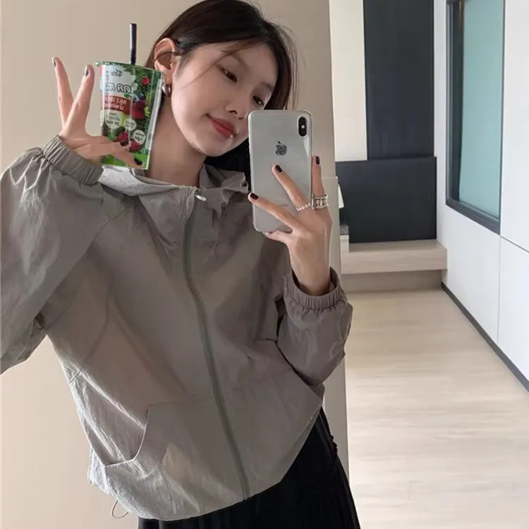 夏季新款防晒衣女短款休闲外套小个子上衣薄款防晒服连帽防紫外线