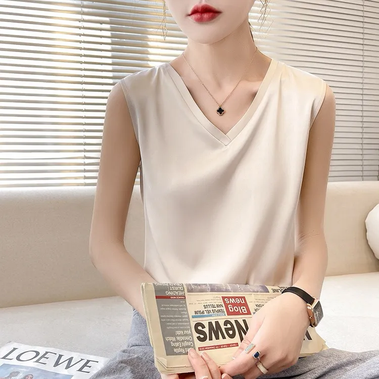 夏季女款V领无袖吊带背心宽松百搭内搭外穿上衣