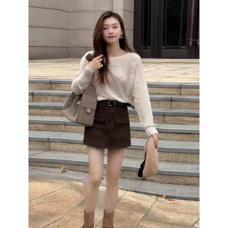 小个子立秋穿搭一整套2025新款慵懒风洋气减龄针织衫短裤裙两件套