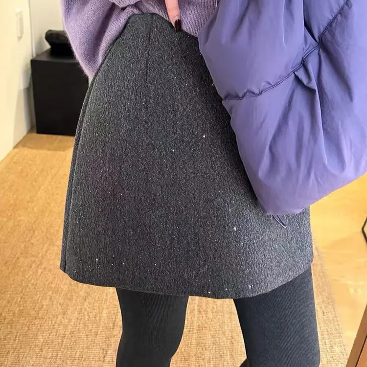 【高品质全里衬】2025秋冬新款加厚毛呢细闪半身裙半身裙#6610