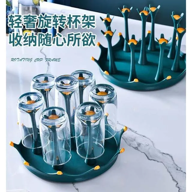 高级旋转杯架家用玻璃杯悬挂收纳置物架倒挂防尘沥水茶杯酒杯架子