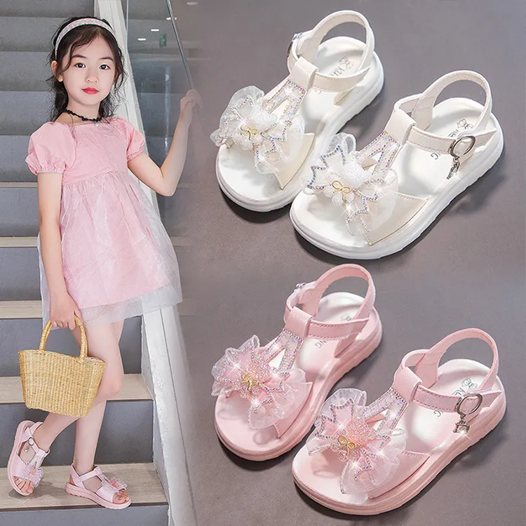 儿童凉鞋女童沙滩鞋夏季新款软底蝴蝶结公主鞋中大童小女孩小学生