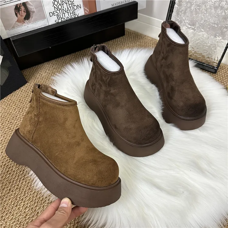 秋冬加绒厚底松糕短靴女2025新款复古磨砂皮切尔西靴保暖增高棉靴