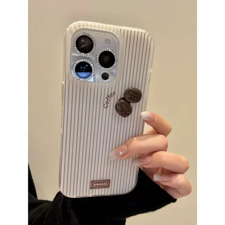 简约雾面磨砂竖条纹棕色咖啡豆适用iphone16promax苹果15手机壳14