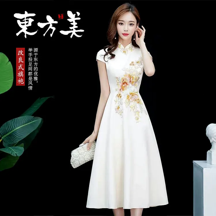 旗袍中式修身显瘦短款改良版夏季少女气质优雅中国风日常伴娘