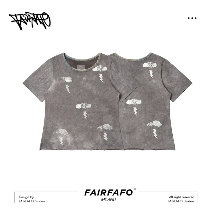 【闪电云朵短袖】YSTX56230夏季新款复古贴布设计感短袖