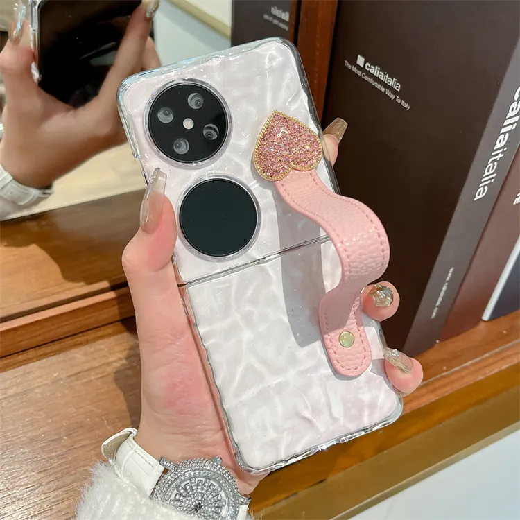 适用华为pocket2手机壳水波纹p50pocketS折叠爱心手带女款保护套