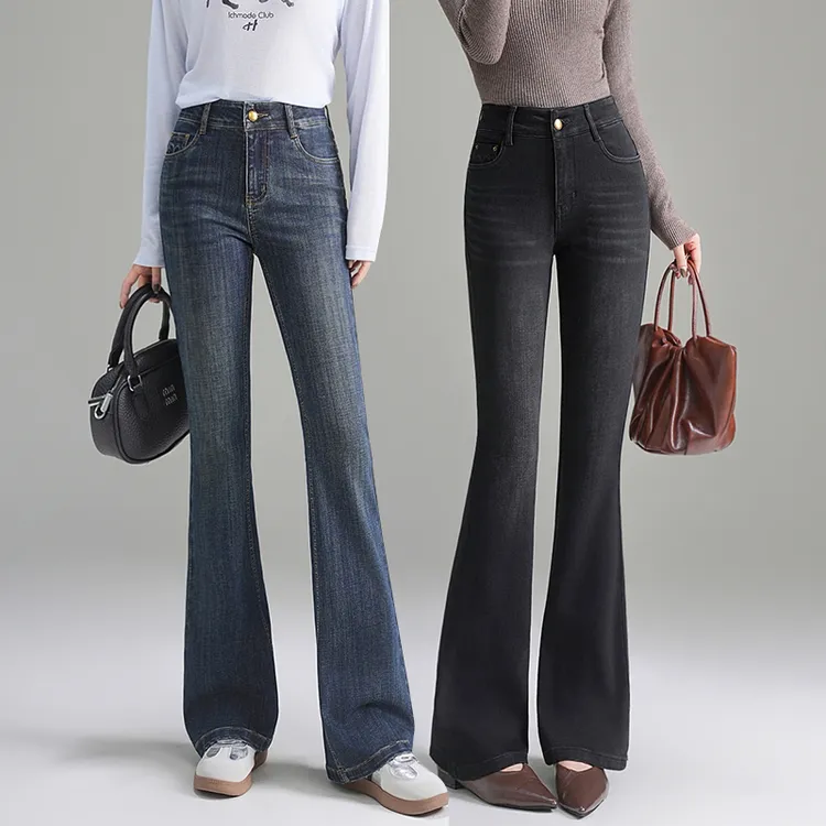 秋季新款爆款高腰微喇裤时尚修身显瘦弹力九分微喇叭女款牛仔裤