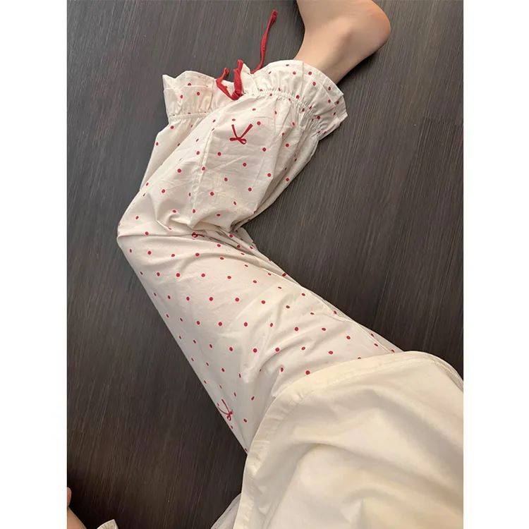 韩系可爱甜美蕾丝边米奇睡衣女夏季新款吊带长裤可外穿家居服套装