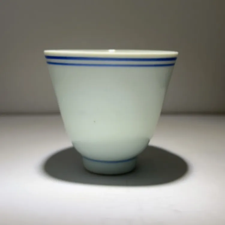 老厂货白胎青花双线盖碗茶杯品茗纯手绘制铃铛压手主人杯陶瓷