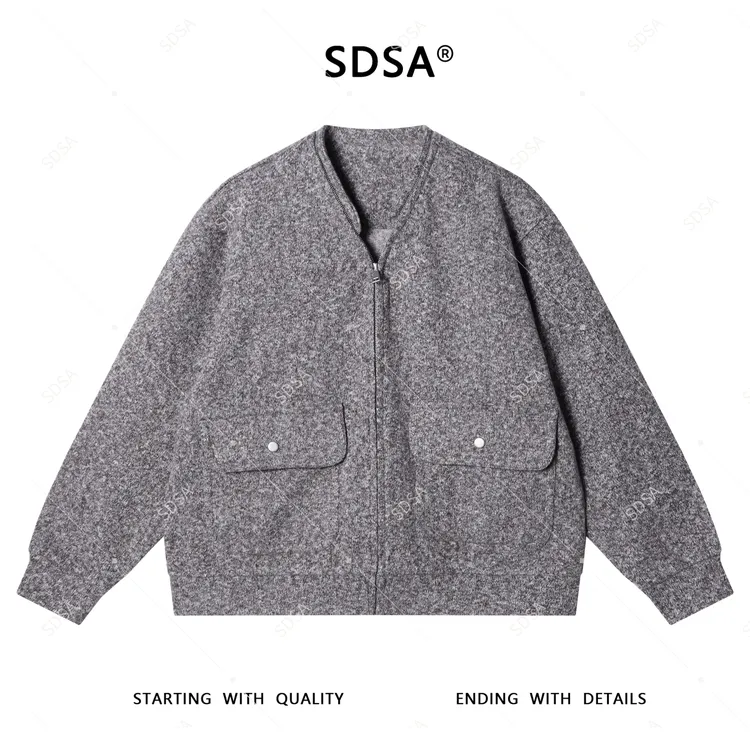 SDSA男士秋冬新款轻奢痞帅男装复古V领拉链开衫外套宽松休闲时尚