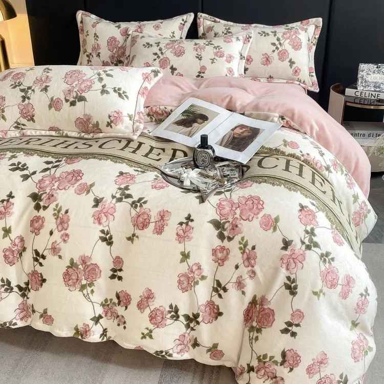 轻奢高级感牛奶绒床上四件套冬季珊瑚绒双面加绒被套床单笠三件套