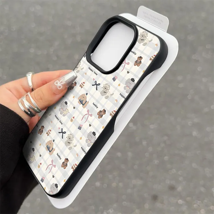 格纹小动物半包软壳适用苹果16/15promax手机壳iphone14/12/11/13