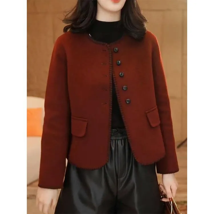 2025春冬新款保暖遮肉显瘦双面外套高级名媛优雅气质百搭毛呢外套