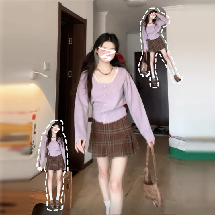 2024新款韩系紫色针织开衫外套女秋冬季内搭上衣高级感短款毛衣厚