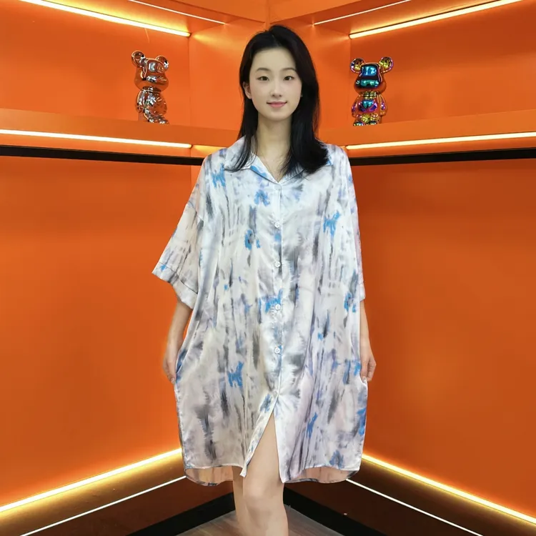 睡裙女夏季薄款中长款衬衫裙宽松显瘦睡衣裙女设计感家居服可外穿