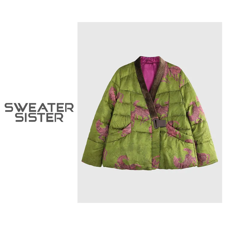 国风休闲宽松短款冬季保暖拼接羽绒服女527-85538