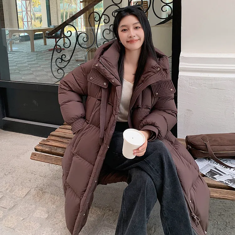 白鸭绒平湖冬季新款韩版过膝长款羽绒服中长款保暖女加厚