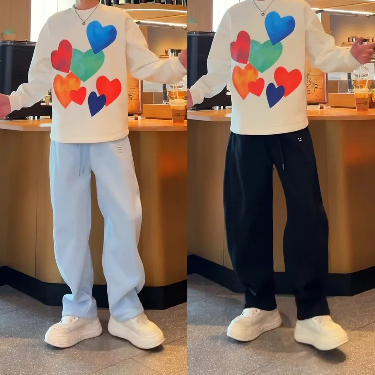 简约个性小众高级感休闲百搭秋冬帅气拼接设计感男士加绒休闲长裤