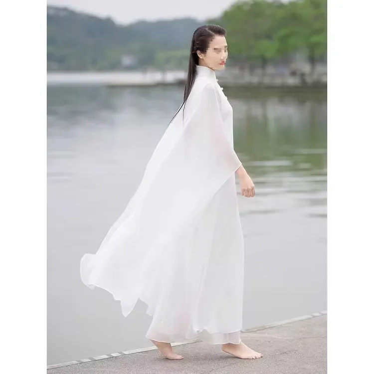 文艺复古茶服女装仙气禅舞服白色瑜伽疗愈服冥想打坐居士服禅修连