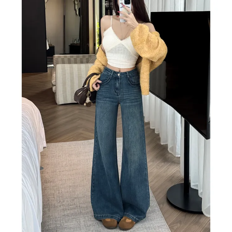 喇叭裤复古牛仔裤女2026春季新款宽松显瘦弹力小个子垂感拖地微喇