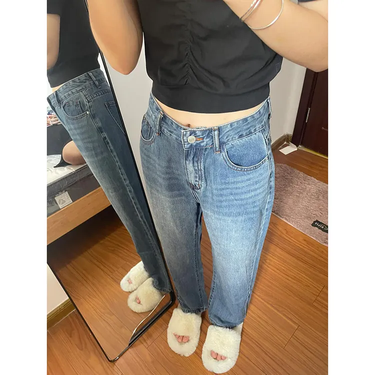 复古蓝牛仔裤女春夏季2025年新款高腰梨形身材裤子窄版直筒阔腿裤