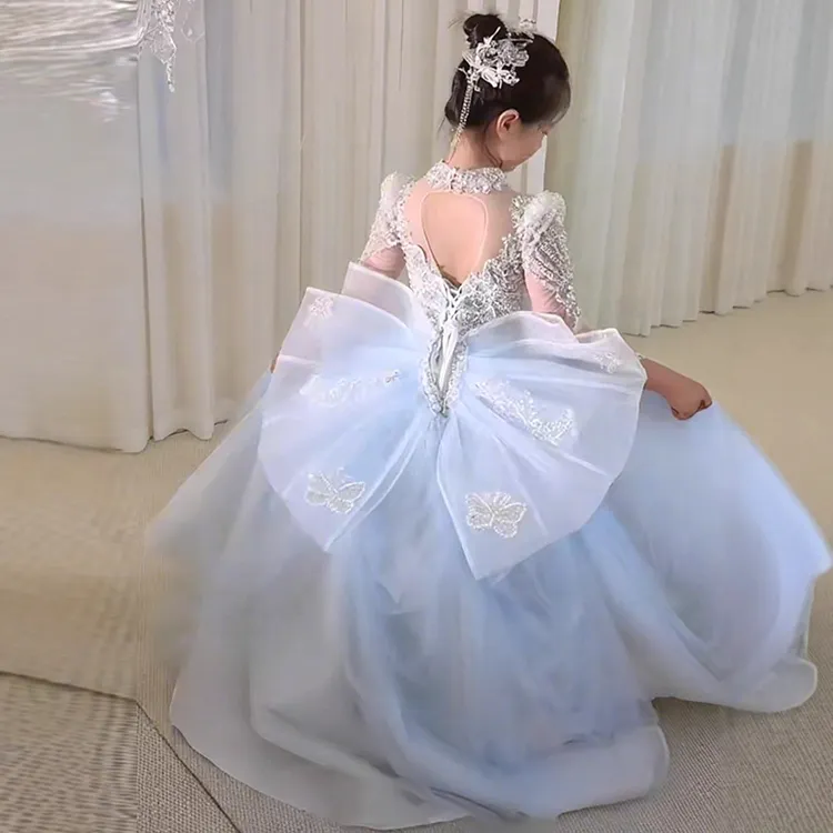 女童主持人晚礼服10岁生日宴儿童钢琴演奏演出服高端轻奢小众长袖