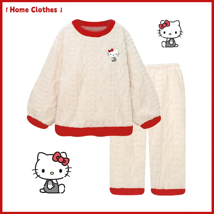 【Kitty】睡衣女秋冬季加厚保暖珊瑚绒红色法兰绒可外穿家居服套装